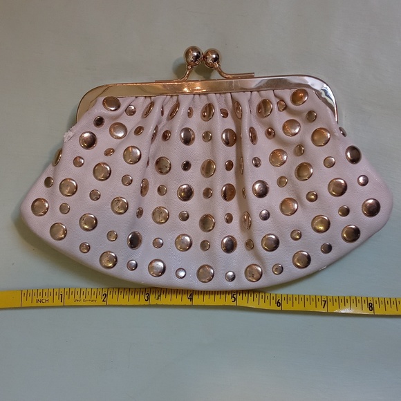 Women's VEGAN certified cream gold studded leather handheld 8×4½" clutch - Picture 10 of 12